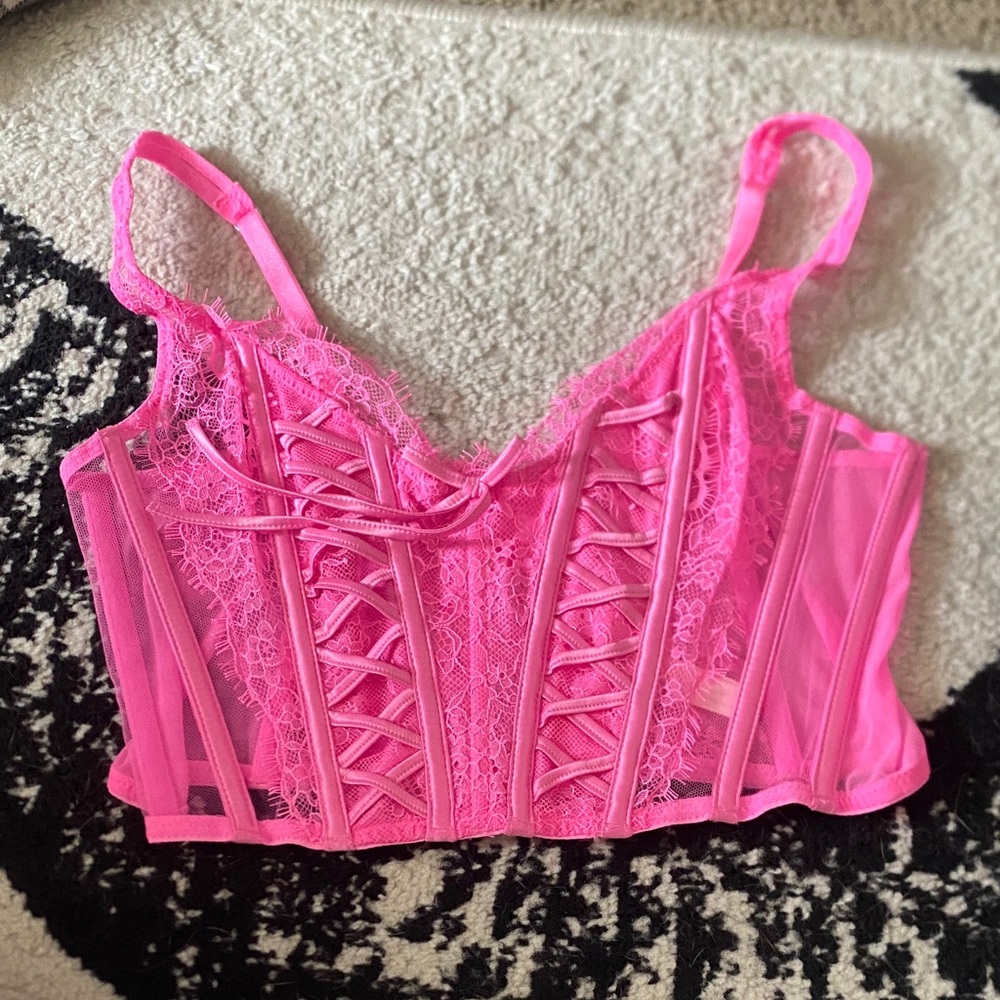 Victoria's Secret Hot Pink Lace Longline Bustier